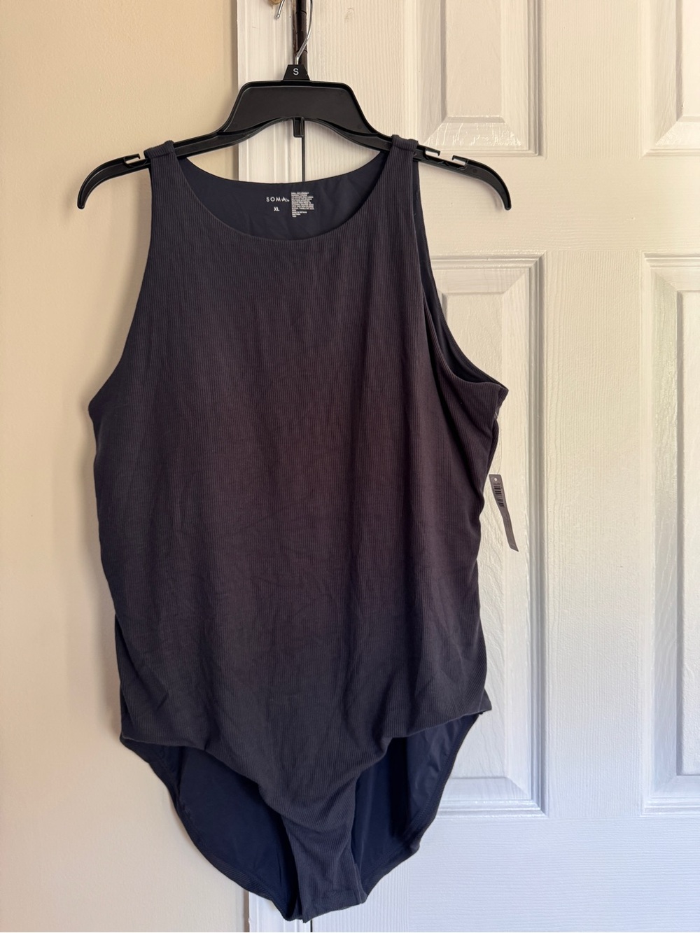 Soma Ribbed Navy Blue Bodysuit NWT Womens XL Adjustable Lined